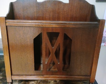 Mid Century Wood Magazine Rack Stand Holder