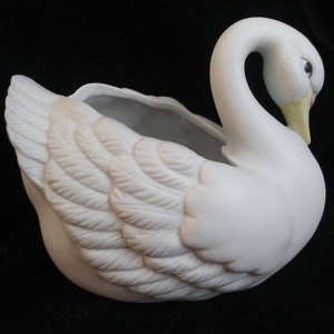 6&quot; Meissan Porcelain Bisque White Swan Figurine Planter 1924-1934