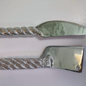 Pair Cheese Cleaver and Spreader Pewter Embossed Handles