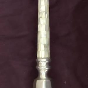 Vintage Pewter with Mother of Pearl Inlay Candlestick 20 Inch Tall