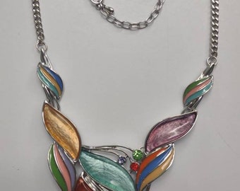 23" Lovely Enamel Multi Colored Leaf Shaped Cluster Necklace