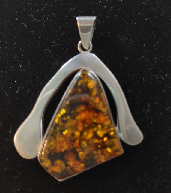 Rare Italian Amber Polished Mounted on Sterling Si