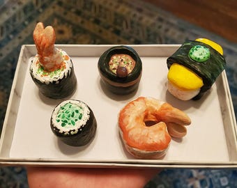 Handmade Clay Sushi: Unique Acrylic Painted Food Art