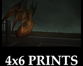 May include: A digital art print featuring a winged figure with a flowing robe, set against a dark, overcast sky. The figure is rendered in warm, earthy tones, with the text "4x6 PRINTS" in bold white letters at the bottom.
