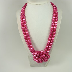 Chunky fuchsia pink statement necklace, multi strand statement pink necklace, beaded necklace, big magenta beads, pink statement jewelry