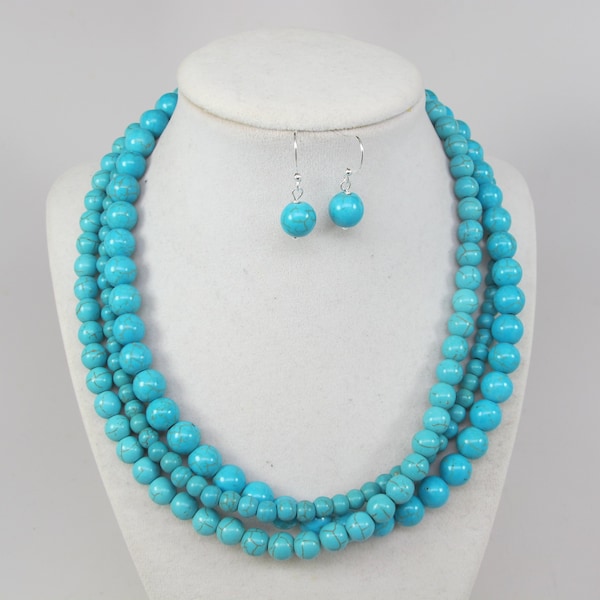 Chunky turquoise necklace, multi strand statement necklace, statement turquoise jewelry, big turquoise stone beads