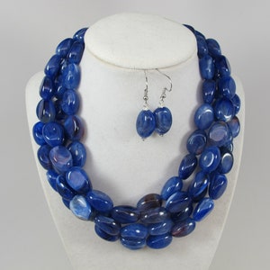 Chunky navy blue statement necklace, multi strand blue statement necklace, beaded necklace, royal blue statement jewelry, sapphire blue