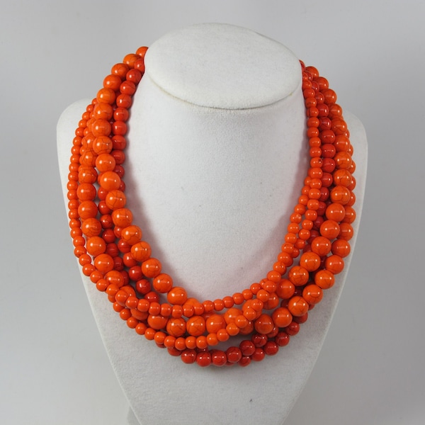 Chunky orange turquoise necklace, multi strand orange statement necklace, orange stone necklace, gold orange super statement necklace