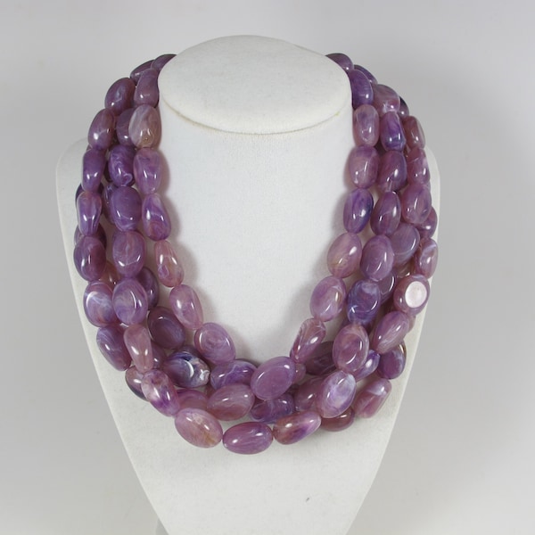 Chunky amethyst statement necklace, multi strand statement purple necklace, beaded necklace, big violet beads, amethyst statement jewelry