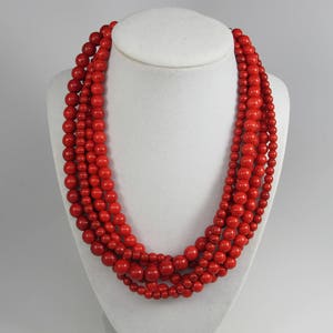 Chunky red turquoise necklace, multi strand red Ruby statement necklace, turquoise statement jewelry