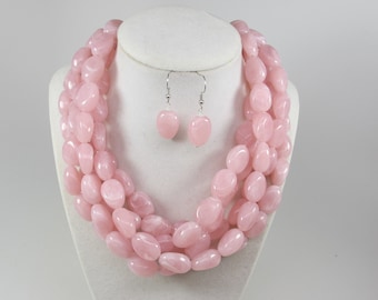 Collana rosa grossa, collana a più fili con perline rosa, gioielli vistosi con perline rosa, best seller, collana con rosa