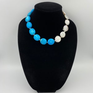 Chunky turquoise necklace, turquoise and baroque pearl necklace, statement turquoise necklace, baroque pearl necklace