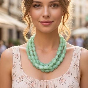 Chunky Aquamarin Halskette für Frauen, Multi Strang Seafoam Grün Statement Halskette, Perlen Minze Schmuck seafoam Nugget Halskette für Hochzeit