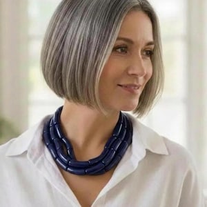 Chunky indigo blue necklace, multi strand statement ink blue necklace beaded necklace midnight blue  statement jewelry indigo blue statement