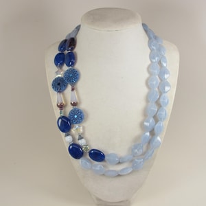 Chunky navy blue and baby statement necklace, single strand  blue statement  necklace, royal blue statement jewelry, sapphire blue jewelry