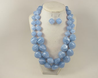 Chunky pastel blue necklace,multi strand statement powder blue necklace light blue beaded necklace, baby blue beads blue statement