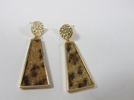 Geometric Genuine Leather Cheetah Print with Authentic Louis Vuitton Canvas  Earrings