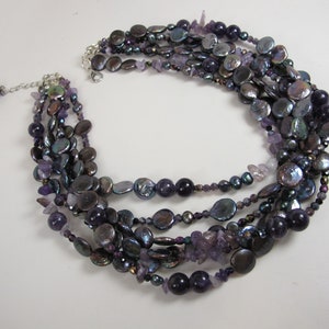 Genuine black baroque pearl necklace, statement black peacock pearl necklace, chunky black baroque pearl jewelry, multistrand pearl
