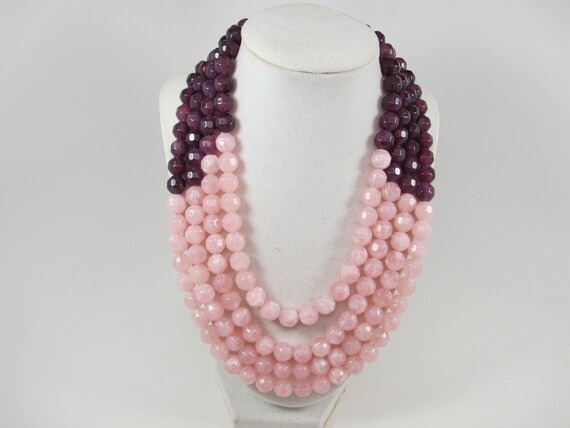 multi strand colorful jewelry pink jewelry big beaded chunky statement necklace pink necklace Chunky Statement Blush /& Purple Necklace
