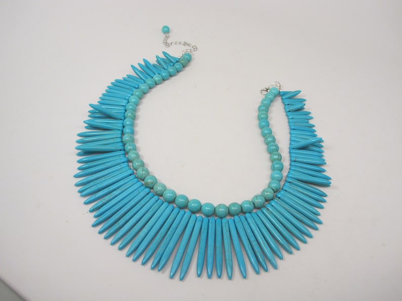 big turquoise stone beads,turquoise statement jewelry Chunky statement turquoise necklace multi strand statement necklace bonus earrings