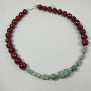 Chunky fall red ruby and turquoise statement necklace, statement turquoise red necklace beaded necklace, red  beads, pink statement jewelry,