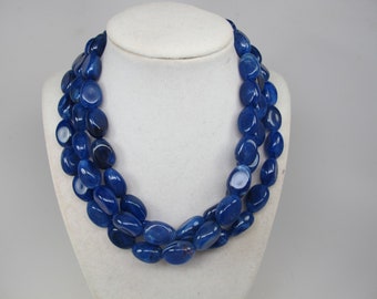 Chunky navy blue statement necklace,multi strand  blue statement  necklace, beaded necklace, royal blue statement jewelry, sapphire blue