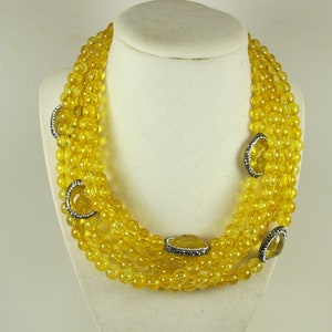 Chunky gold yellow citrine necklace statement yellow gemstone necklace beaded yellow necklace, big gold  beads, agate gold statement jewelry