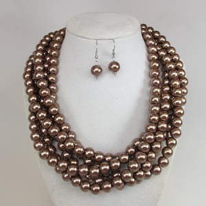 Chunky  antique gold necklace, multi strand statement bronze pearl necklace, statement bronze pearl necklace, brown statement jewelry,