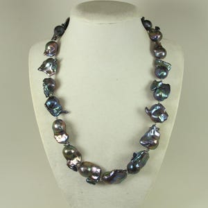 Genuine black baroque pearl necklace, statement black peacock pearl necklace, chunky black baroque pearl jewelry, single strand black pearl