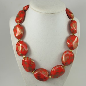 Chunky red necklace, single strand Red Statement Necklace, red jewelry, red and gold necklace, chunky red beaded necklace, red necklace