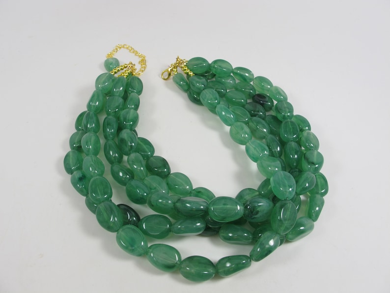 Chunky Forest Green Necklace Multi Strand Statement Apple - Etsy