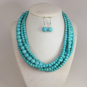 Chunky turquoise necklace, multi strand statement turquoise necklace, stone necklace, big turquoise beads, turquoise statement jewelry