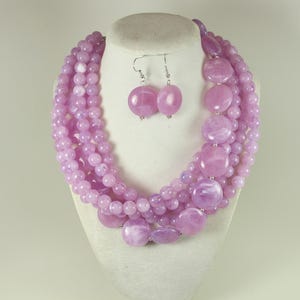 Chunky lavender statement necklace, multi strand statement light purple necklace, lilac beaded necklace, multistrand purple beads, statement
