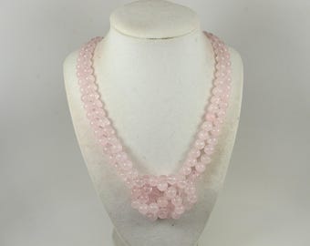 Chunky Rose Quartz Beaded Statement Necklace for wedding, bridesmaid jewelry or mother of the bride pink choker, unique