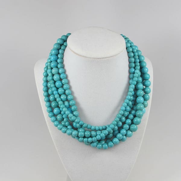 Gros collier turquoise, collier turquoise tendance à plusieurs rangs, collier de pierres, grosses perles turquoises, bijoux tendance turquoise