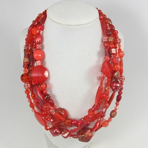 Red Bead Necklace - Chunky Beaded Statement Necklace MultiStrand red Necklace, Angela Caputi stale necklace