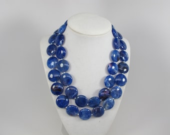 Chunky Royal Blue Statement Necklace, Acrylic Bead Multi Strand Jewelry
