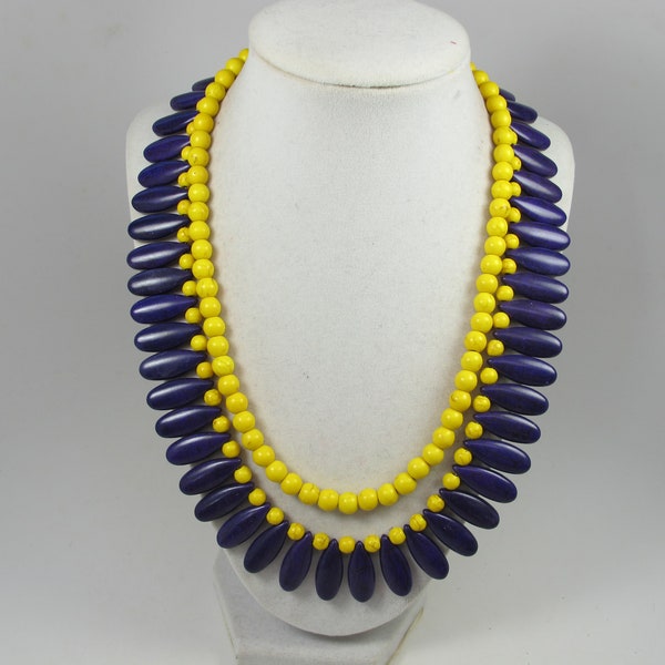 Chunky yellow and purple turquoise necklace, double strand yellow necklace, purple necklace, yellow and purple gemstone, yellow statement