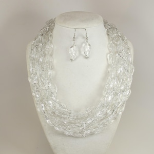 Chunky Clear Silver Statement Necklace, one strand clear necklace, Beaded Necklace, Multi Strand Silver Statement Necklace, clear jewelry
