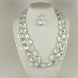 Chunky Clear Silver Statement Necklace, one strand clear necklace, Beaded Necklace, Multi Strand Silver Statement Necklace, clear jewelry