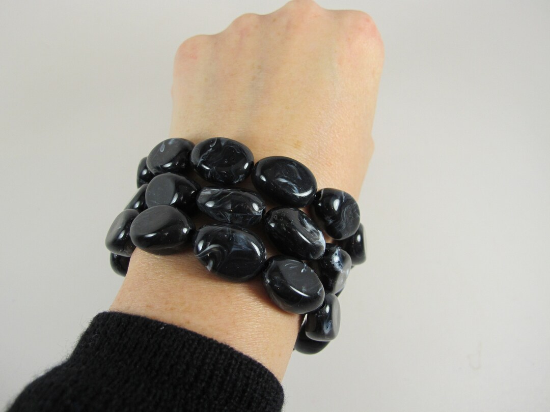 Stretch Black Bead Bracelet, Minimalist Black Bracelet, Modern Black
