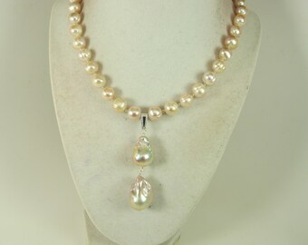 Genuine Pink Baroque Pearl Necklace, Statement Pink Pearl