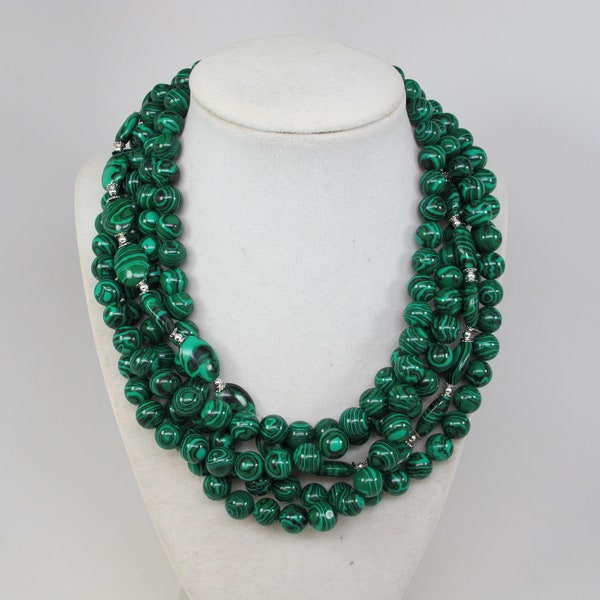 Chunky Green Malachite Necklace, Green Necklace, Green Beaded Necklace, Multi Strand Green Statement Necklace, Turquoise Jewelry Necklace