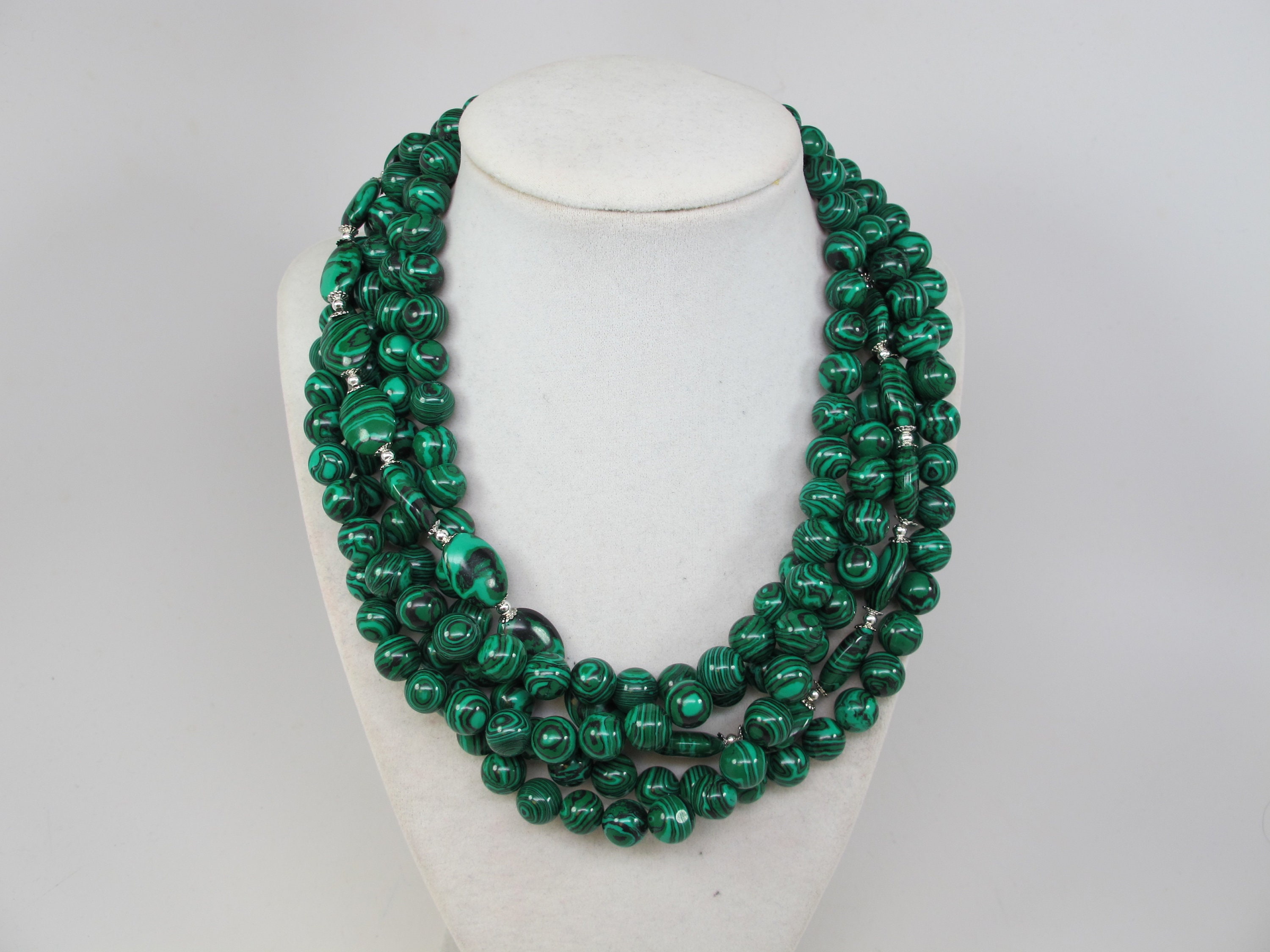 【TATIANA】Apink銀紙着用★Green Mix Coin Beads Necklace Chunky Green Malachite Necklace, Green Necklace, Green