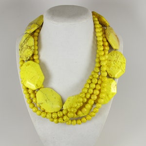 Chunky yellow turquoise necklace,multi strand statement yellow  necklace, chunky necklace big yellow turquoise bead,yellow statement jewelry