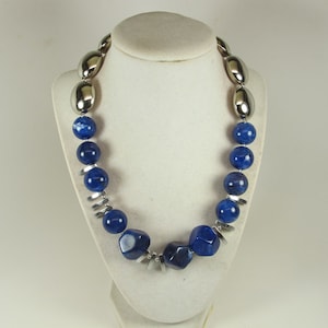 Chunky navy blue statement necklace, single strand blue statement necklace, beaded necklace, royal blue statement jewelry, sapphire blue