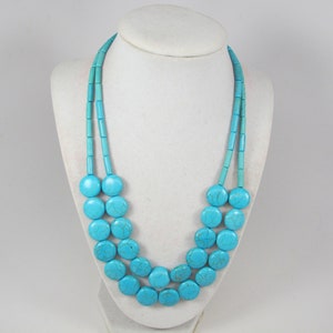 Statement turquoise necklace, multi strand statement necklace, big turquoise  stone beads,turquoise statement jewelry,