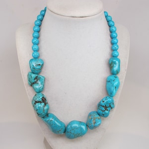 Chunky statement turquoise boho necklace, genuine turquoise necklace, big turquoise stone beads, turquoise statement jewelry