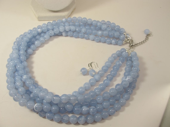 Chunky Pastel Blue Necklace, Multi Strand Statement Powder