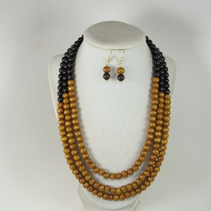 Chunky wood necklace, Brown wood beaded necklace, multi strand statement wood  brown necklace, statement jewelry, fall necklace
